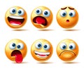 Emoji smileys vector set. Smiley 3d emojis characters in happy, shocked and sad emotion isolated in white background for emoticons