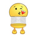 Vector illustration of spiral emoticon with body and legs. Cartoon Emoji spiral kiss with love.