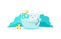 Emoji sticker robot is taking bathin in the bathroom. Very cute picture rest, exfoliation foam shampoo. Break for rest