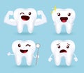 Emoji tooth vector set design. Emojis teeth emoticon collection in happy and jolly facial expression with healthy and strong.