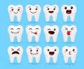 Emoji tooth vector set design. Emojis teeth emoticon with cute kawaii and funny facial expression for dental emoticons character. Royalty Free Stock Photo