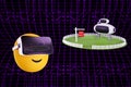Emoji in virtual reality headset looking at real estate sale in the metaverse