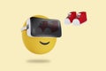 Emoji in virtual reality headset looking at shoes