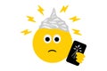 Emoji wearing tin foil hat, carrying phone with radio tower icon, conspiracy theory