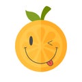 Emoji - winking orange with happy smile. Isolated vector.