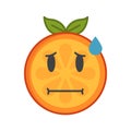 Emoji - worry orange with drop of sweat. Isolated vector.