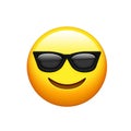 Emoji yellow face with black sunglass and smile icon