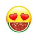 Emoji yellow face red heart eyes and glitter fruit watermelon