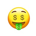 Emoji yellow happy and laugh face with dollar eyes and tongue out Royalty Free Stock Photo