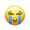 Emoji yellow sad face with crying tear icon