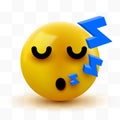 Emoji yellow Sleeping face. Cute Sleeping Emoticon. 3D illustration for chat or message
