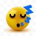 Emoji yellow Sleeping face. Cute Sleeping Emoticon. 3D illustration for chat or message.