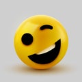 Emoji yellow winking face. Funny cartoon emoticon icon. 3D illustration for chat or message Royalty Free Stock Photo