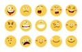 Emojis character vector set design. Emoji flat in yellow faces with happy, funny and angry facial expressions for cartoon emoticon