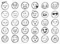 Emojis faces icon in hand drawn style. Doddle emoticons vector illustration on isolated background. Happy and sad face sign Royalty Free Stock Photo