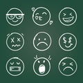 Emojis faces icon in hand drawn style. Doddle emoticons vector illustration on isolated background. Happy and sad face sign Royalty Free Stock Photo