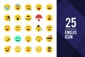 25 Emojis Flat icon pack. vector illustration