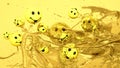 Emojis icons with facial expressions smile yellow face ball with water splash. Social media concept