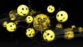 Emojis icons with facial expressions smile yellow face ball with water splash. Social media concept