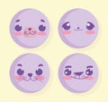 Emojis kawaii cartoon animal faces set Royalty Free Stock Photo