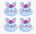 Emojis kawaii cartoon faces rabbit emoticons