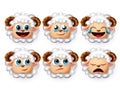 Emojis lamb vector set. Emoticon and icon of sheeps and lambs head face with curly white hair in mood. Royalty Free Stock Photo