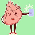 Emojis of the Physiological heart. A cute cardiology character holds a book in his hand.