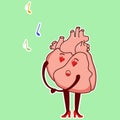 Emojis of the Physiological heart. Cute cardiology character sings