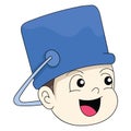 Emoticon baby boy head is doing something funny wearing a bucket as a hat