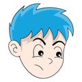 emoticon blue haired boy head expression serious focus face