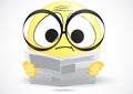 Emoticon confused reading a newspaper