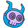 Emoticon of a creature head wearing a scary smiling skull mask doodle icon image kawaii