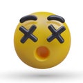 Emoticon with crosses instead of eyes. Dizzy face. Deadly surprised character