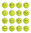 Emoticon cute face - The green apple isolate on white background