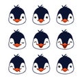 Emoticon. Cute penguin emotion faces. Vector illustration of bird emotions.