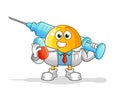 Emoticon doctor holding medichine and injection vector. cartoon character