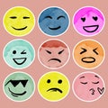 Emoticon doodle. Watercolor style emoji icons collection. abstract cartoon Faces with various Emotions Royalty Free Stock Photo