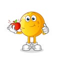 Emoticon eating an apple illustration. character vector