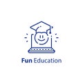 Emoticon and education concept, fun learning, preschool preparation, online study