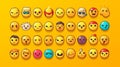 Emoticon, Emoji big set with faces and animals. Happy holiday and laughing emoticons