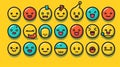 Emoticon, Emoji big set with faces and animals. Happy holiday and laughing emoticons