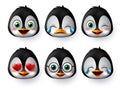 Emoticon or emojis penguin face vector set. Penguins emoji animal faces with in love, crying, laughing, cute and hungry facial.