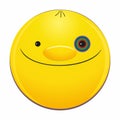 Emoticon face with a black eye is smiling happily.