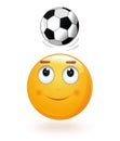 Emoticon face bumping soccer ball on its head