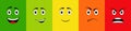 Emoticon face on level scale from happy to sad. Customer satisfaction feedback on service quality. Character smile icon from funny