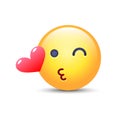 Emoticon face throwing a Kiss. Winking smiley with a heart. Happy loving emoji for applications and chat.