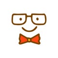 Emoticon with glasses and a bow tie doodle icon. Emoticon in hand drawn style Royalty Free Stock Photo