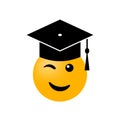 Emoticon graduate icon in academic hat on white background