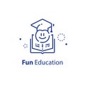 Emoticon in graduation cap, education concept, fun learning, preschool preparation