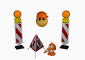 Emoticon with guide beacon, warning light, traffic cone and stan